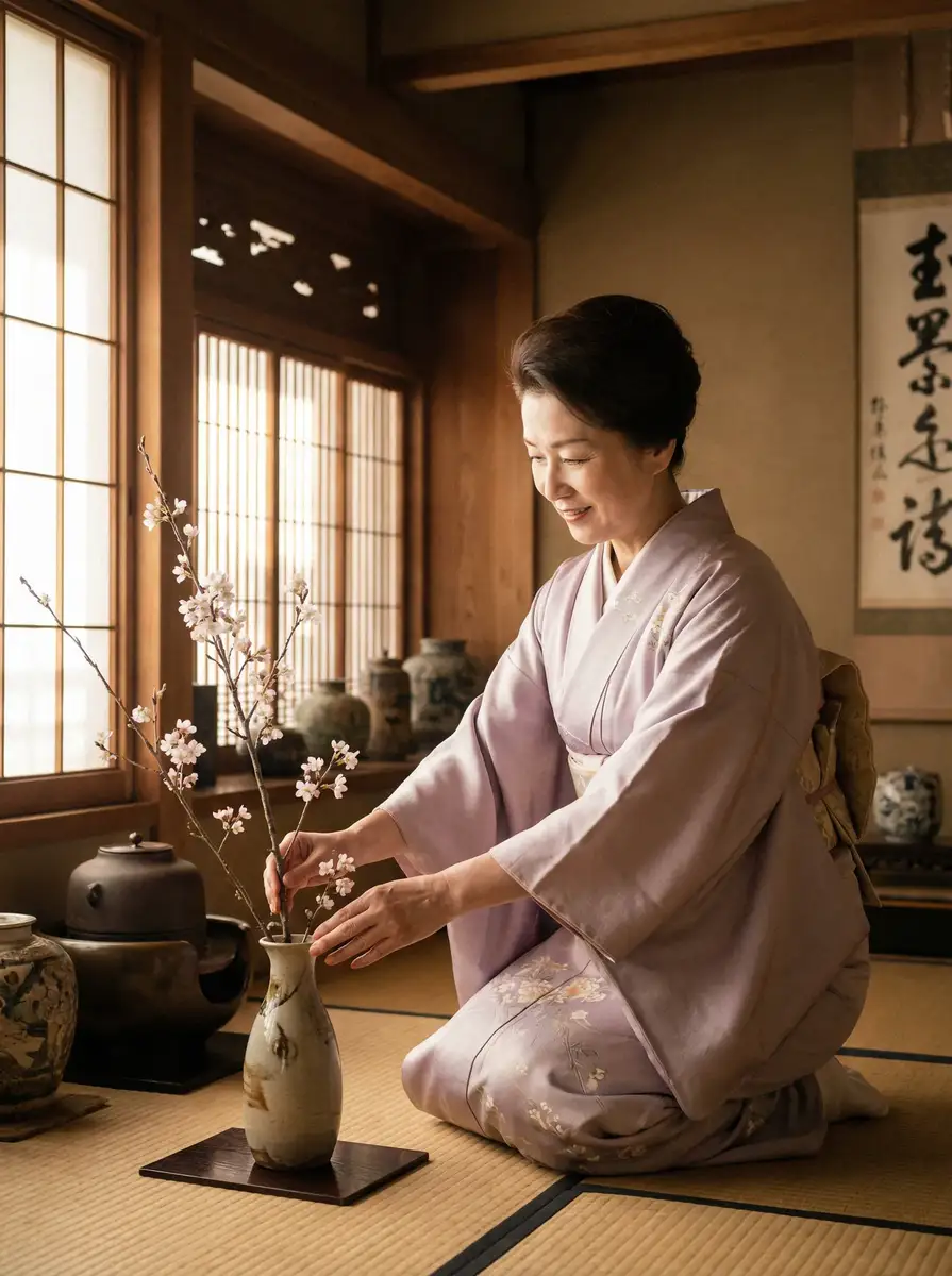 一位优雅的 鉴黄师app安装-专业鉴别平台|最新版免费下载|安全无广告 在和室中插花